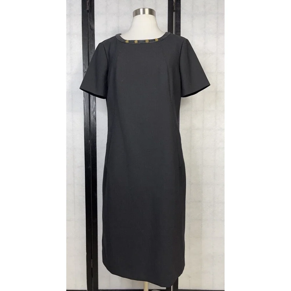 Tory Burch Black Midi Dress with Subtle Gold Trim